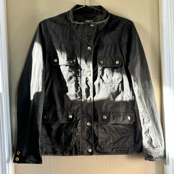 J Crew Utility Jacket in Army Green/Dk Gray color (M) w/brass snap buttons - Picture 5 of 5